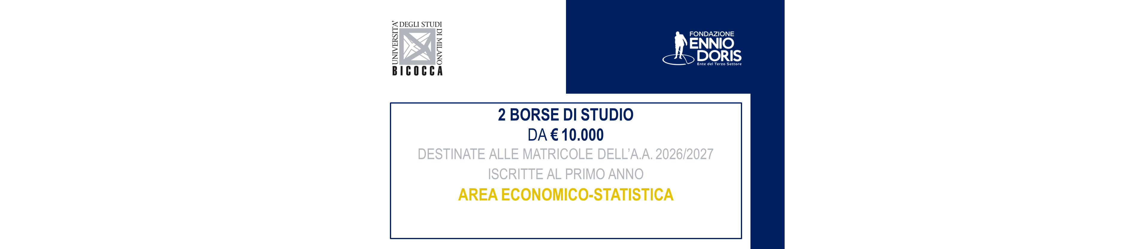 Bando per 2 Borse di studio da 10.000 euro Fondazione Ennio Doris 2026-27