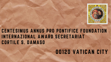 Light brown envelop with stamp of the Centesimus Annus Pro Pontifice Foundation