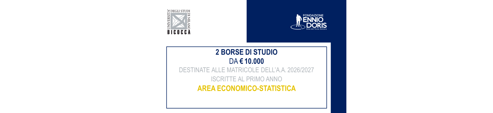 Bando per 2 Borse di studio da 10.000 euro Fondazione Ennio Doris 2026-27